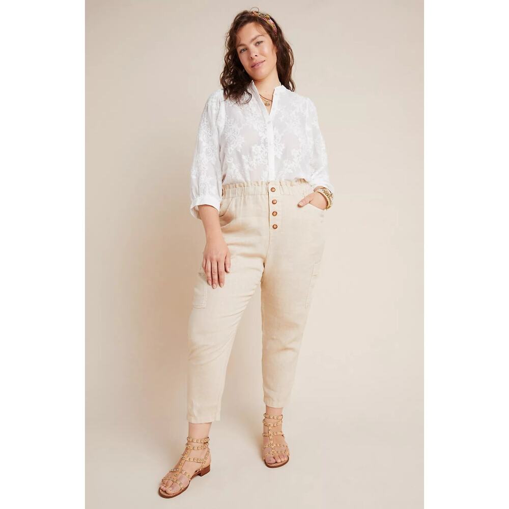 Anthropologie Womens Plus Cargo Utility Button Front Biege Pants Size 1X
